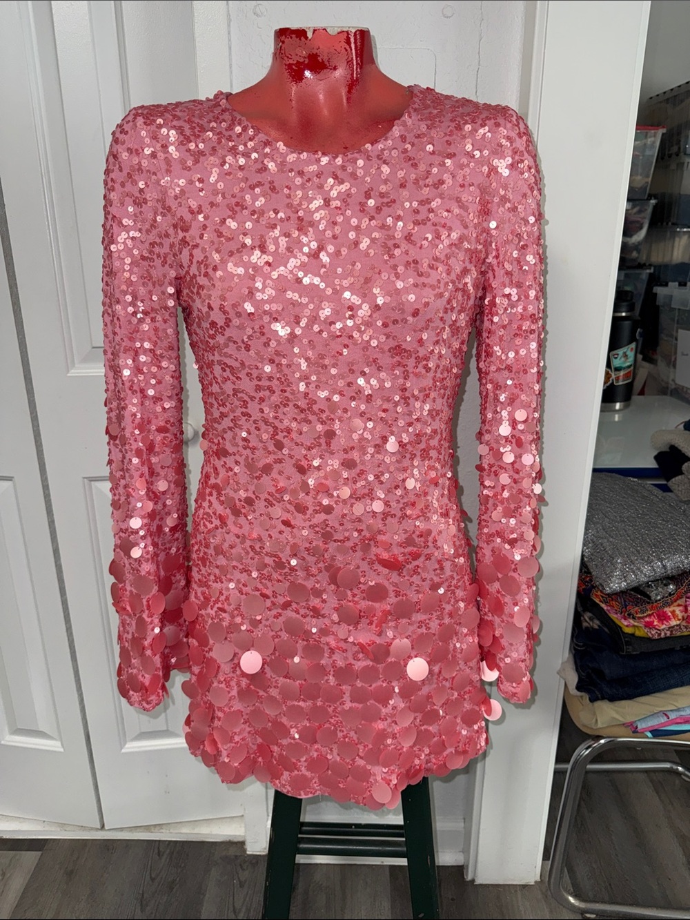 RARE LoveShackFancy Lightning bell-sleeve sequined mini dress - Picture 5 of 10